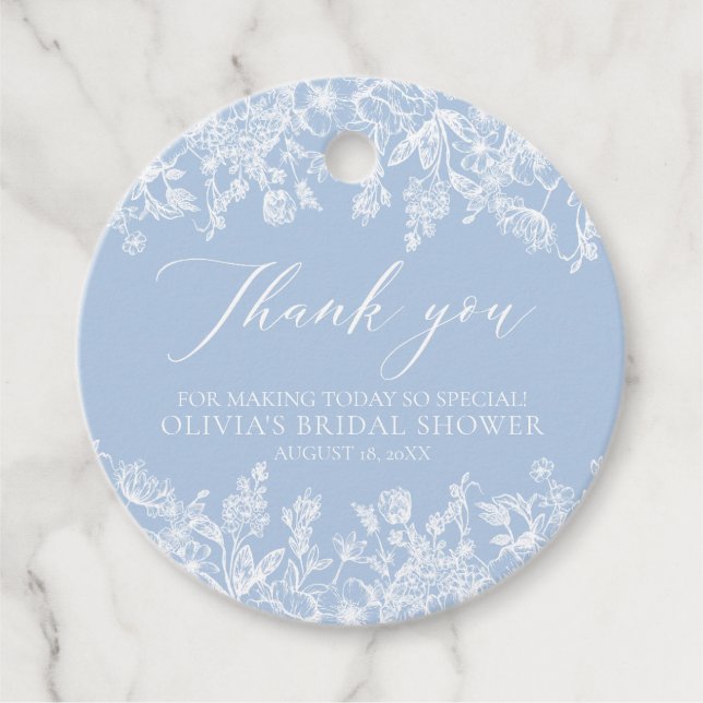 Elegant Dusty Blue White Blommigt Möhippa Gåvor Etiketter (Framsida)