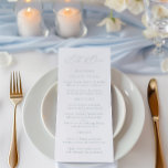 Elegant Dusty Blue & White Bröllop Menu Meny<br><div class="desc">Den här bröllop-menyn ger er firande en förfinad, älvlig känsla, tack och lov elegant. Designad i mjuk dammblått med minimalistisk serif-typografi, är det perfekt för ceremonier vid sidan, trädgårdskårar eller alla evenemang med avslappnad, sofistikerad estetik. Anpassa den redigerbara menyn genom att klicka på "Information". Om du vill flytta text eller...</div>