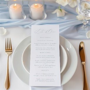 Elegant Dusty Blue & White Bröllop Menu Meny