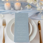 Elegant Dusty Blue & White Bröllop Menu Meny<br><div class="desc">Den här bröllop-menyn ger er firande en förfinad, älvlig känsla, tack och lov elegant. Designad i mjuk dammblått med minimalistisk serif-typografi, är det perfekt för ceremonier vid sidan, trädgårdskårar eller alla evenemang med avslappnad, sofistikerad estetik. Anpassa den redigerbara menyn genom att klicka på "Information". Om du vill flytta text eller...</div>