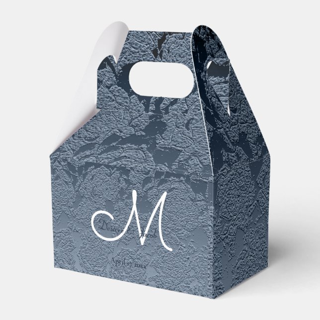 Elegant Dusty Blue White Bröllop Monogram Presentaskar (Framsidan Sidan)