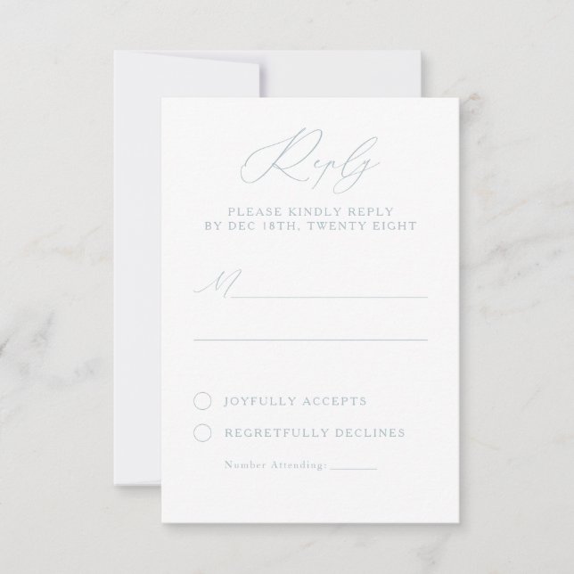 Elegant Dusty Blue & White Calligraphy-OSA kort (Framsida)