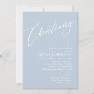 Elegant Dusty Blue White Kor Boy Christening Inbjudningar