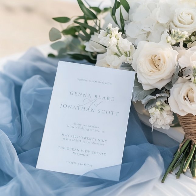 Elegant Dusty Blue & White Minimalist Bröllop Inbjudningar (Elegant Dusty Blue & White Minimalist Wedding Invitation)