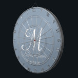 Elegant Dusty Blue White Monogram Initial Namn Darttavla<br><div class="desc">Elegant Dusty Blue and White Monogram Initial Namn Anpassningsbar Dart Board</div>