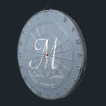 Elegant Dusty Blue White Monogram Initial Namn Darttavla<br><div class="desc">Elegant Dusty Blue and White Monogram Initial Namn Anpassningsbar Dart Board</div>