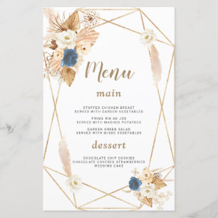 Elegant Dusty Blue White Peach Ro Bröllop Menu