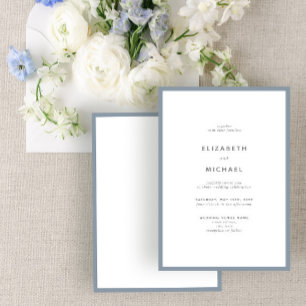 Elegant Dusty Blue & White Typography Bröllop Inbjudningar