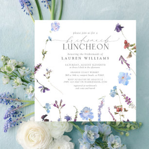 Elegant Dusty Blue Wildblomma Bridesmaid Luncheon Inbjudningar