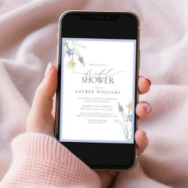 Elegant Dusty Blue Wildblomma Möhippa Inbjudningar