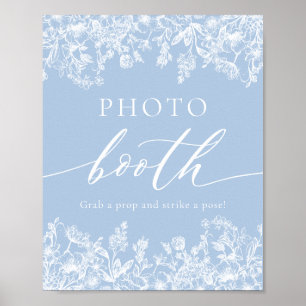 Elegant Dusty Blue Wildblomma Photo Booth-tecken Poster