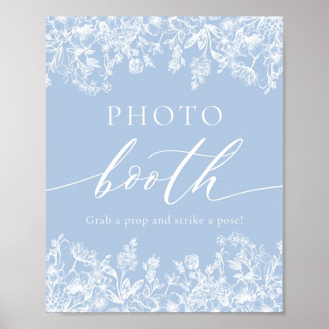Elegant Dusty Blue Wildblomma Photo Booth-tecken Poster (Framsidan)