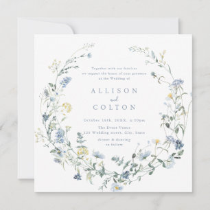 Elegant Dusty Blue Wildblomma Rustic Boho Bröllop Inbjudningar