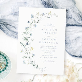 Elegant Dusty Blue Wildblomma Rustic Boho Bröllop Inbjudningar