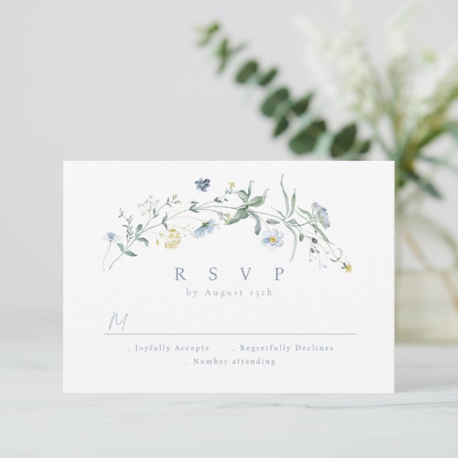 Elegant Dusty Blue Wildblomma Rustic Boho Bröllop OSA Kort (Stående Fram)