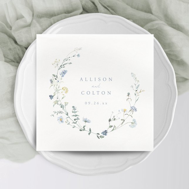 Elegant Dusty Blue Wildblomma Rustic Boho Bröllop Pappersservett (Elegant Dusty Blue Wildflower Rustic Boho Wedding Napkins)
