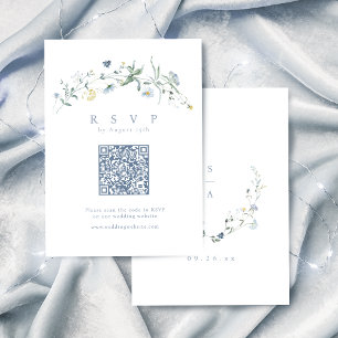 Elegant Dusty Blue Wildblomma Rustic Boho QR-kod OSA Kort