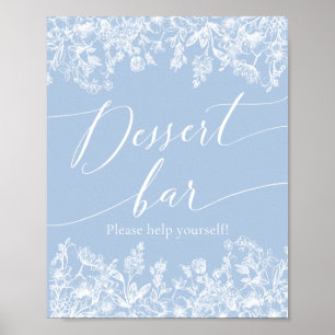 Elegant Dusty Blue Wildblomme Dessert Pub-tecken Poster