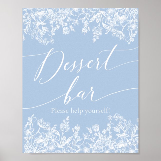 Elegant Dusty Blue Wildblomme Dessert Pub-tecken Poster (Framsidan)