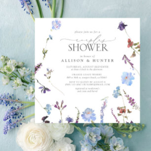 Elegant Dusty Blue Wildblomme Par Shower Inbjudningar