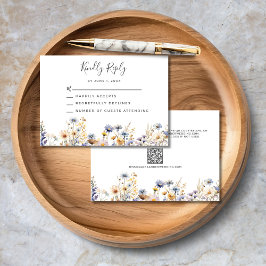 Elegant Dusty Blue Wildblommor QR Code Bröllop OSA Kort