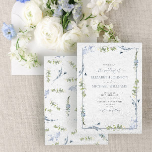 Elegant Dusty Blue Wildblommor Watercolor Bröllop Inbjudningar