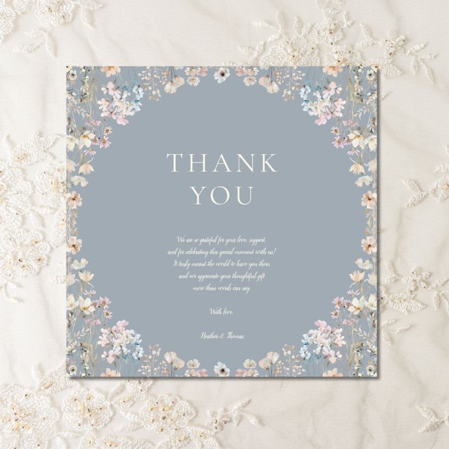 Elegant Dusty Blue Wildflower Baby Shower Tack Kort (Skapare uppladdad)