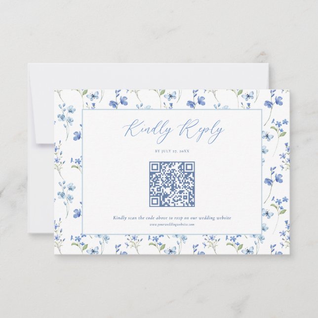 Elegant Dusty Blue Wildflower Wedding OSA Kort (Framsida)