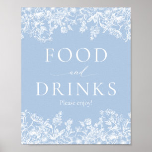 Elegant Dusty Blue Wilfloral Food and Drinks Sign Poster