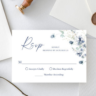 Elegant Dusty Blue Winter Boho Foliage Bröllop OSA Kort