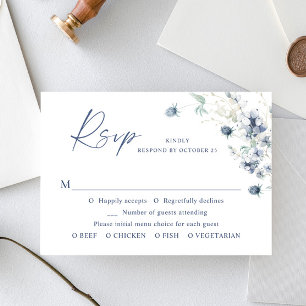 Elegant Dusty Blue Winter Boho Foliage Bröllop OSA Kort