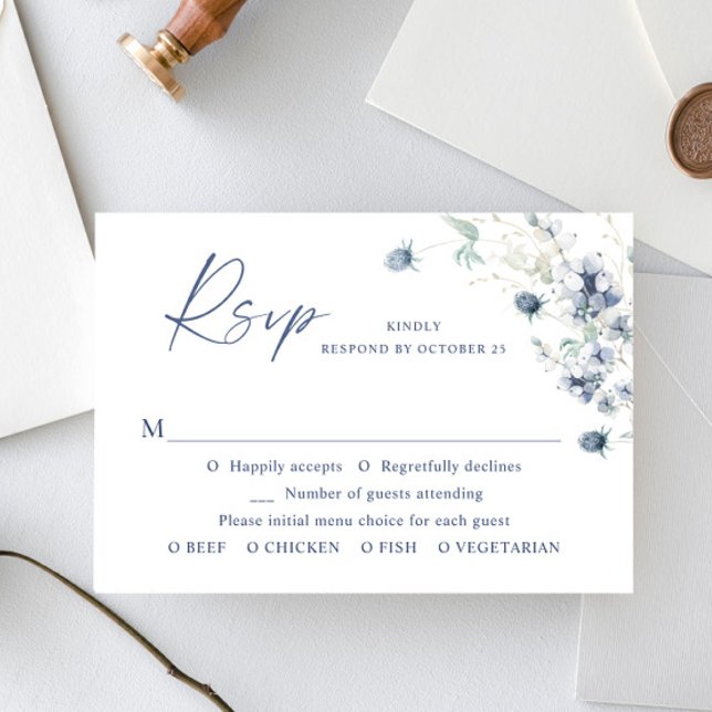 Elegant Dusty Blue Winter Boho Foliage Bröllop OSA Kort (Skapare uppladdad)