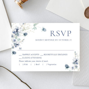 Elegant Dusty Blue Winter Boho Foliage Bröllop OSA Kort