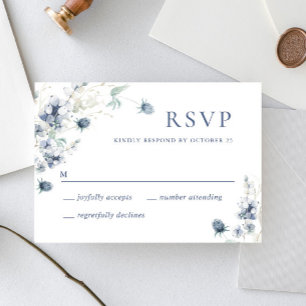 Elegant Dusty Blue Winter Boho Foliage Bröllop OSA Kort