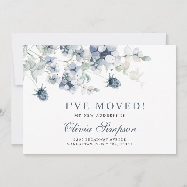 Elegant Dusty Blue Winter Flytta Announcement Meddelande (Framsida)