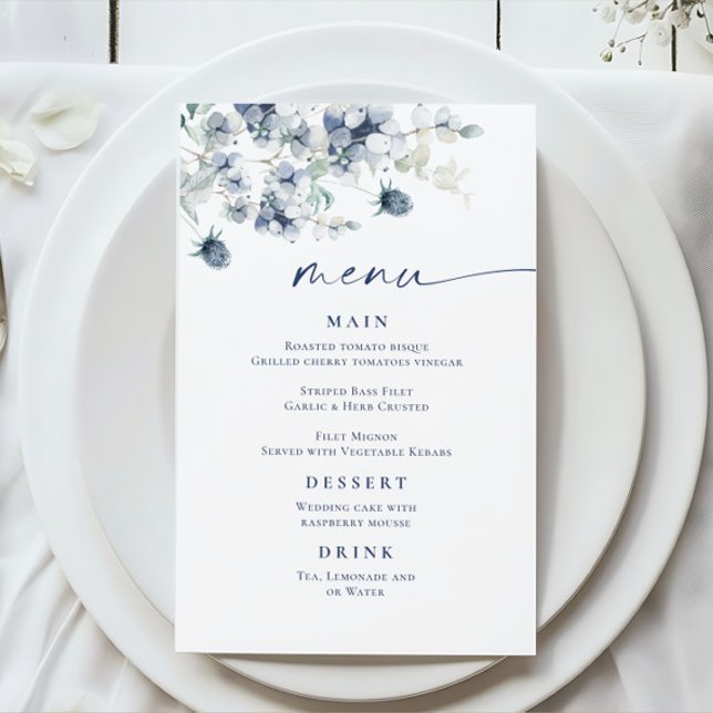 Elegant Dusty Blue Winter Foliage Bröllop Menu (Skapare uppladdad)