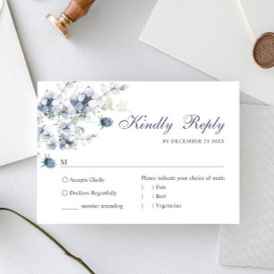 Elegant Dusty Blue Winter Foliage Bröllop OSA Kort