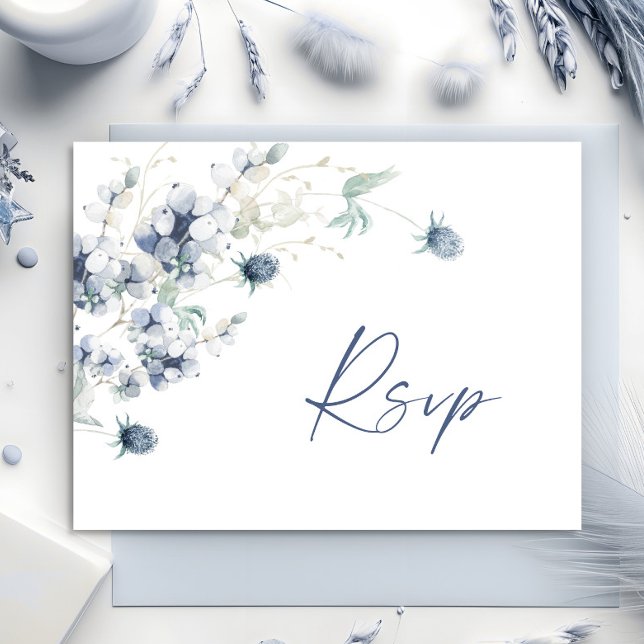 Elegant Dusty Blue Winter Foliage Watercolor OSA Vykort (Skapare uppladdad)