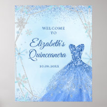 Elegant Dusty Blue Winter Quinceañera Välkomstteck