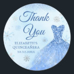 Elegant Dusty Blue Winter Snowflake Quinceañera Runt Klistermärke<br><div class="desc">Elegant Dusty Blue Winter Snowflake Quinceañera Tack Sticker</div>