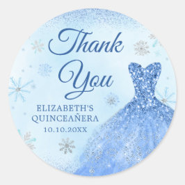 Elegant Dusty Blue Winter Snowflake Quinceañera Runt Klistermärke