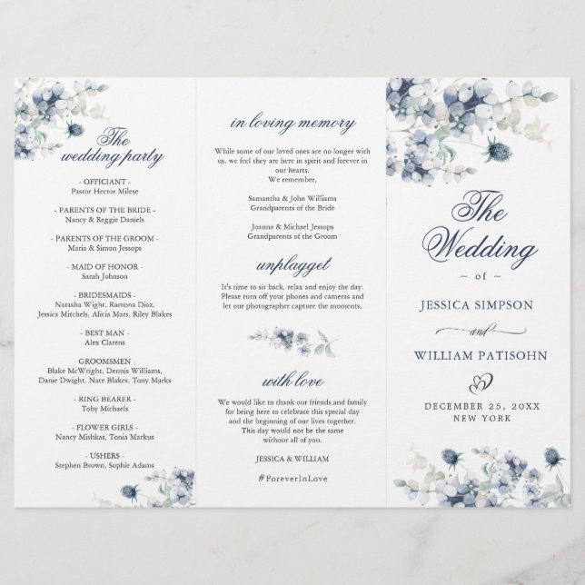 Elegant Dusty Blue Winter Wedding Ceremony Program (Framsida)