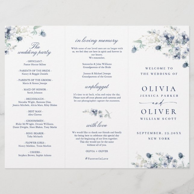 Elegant Dusty Blue Winter Wedding Ceremony Program (Framsida)