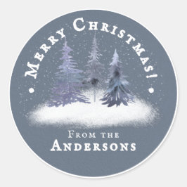 Elegant Dusty Blue Winter Woodland - jul Runt Klistermärke