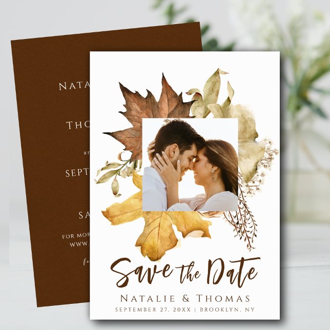 Elegant Dusty Brown Autumn Foliage Fall Wedding Spara Datumet (Skapare uppladdad)