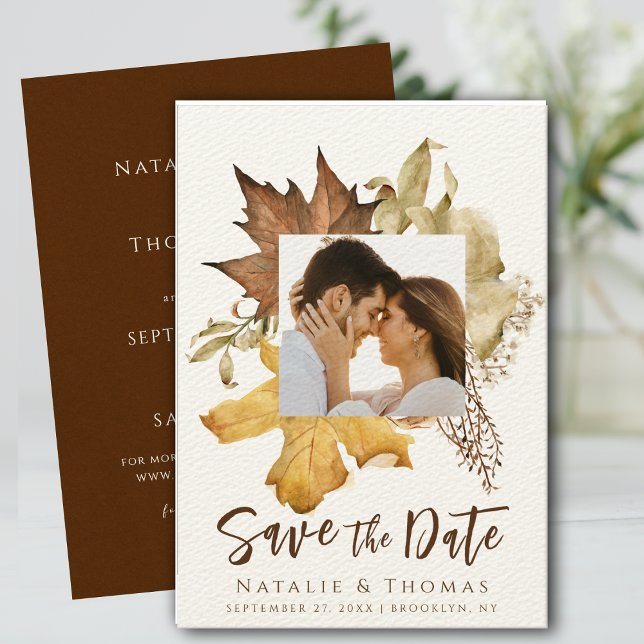Elegant Dusty Brown Autumn Foliage Fall Wedding Spara Datumet (Skapare uppladdad)