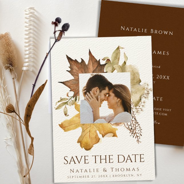 Elegant Dusty Brown Autumn Foliage Fall Wedding Spara Datumet (Skapare uppladdad)