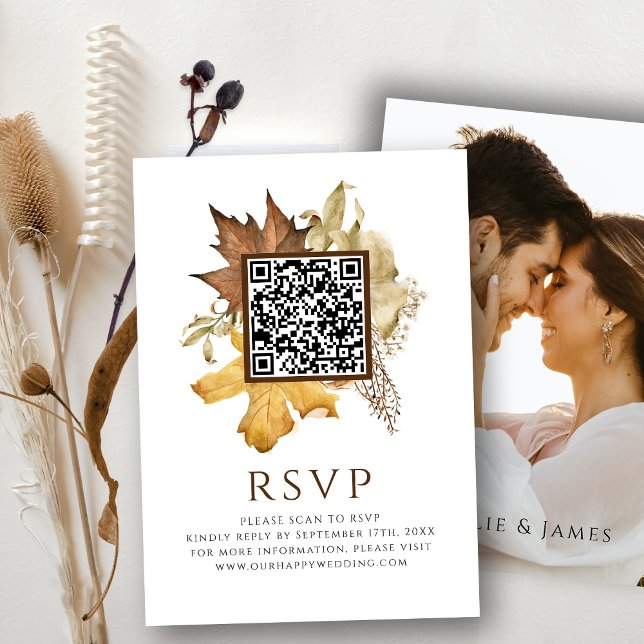 Elegant Dusty Brown Fall Wedding QR Code OSA Tilläggskort (Skapare uppladdad)