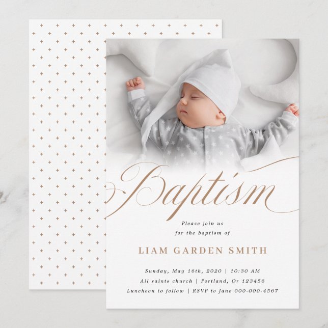 Elegant Dusty Cream Scallops Christening Baptism I Inbjudningar (Fram/baksida)