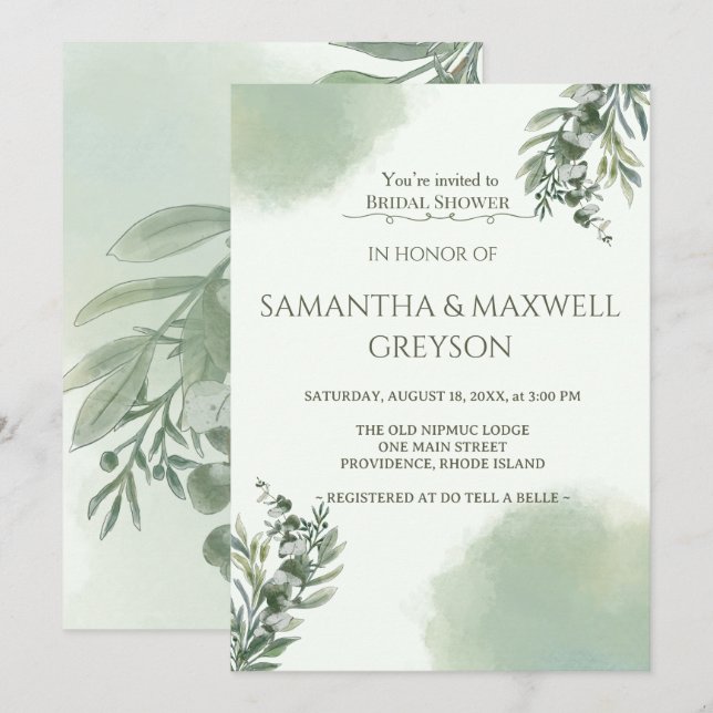 Elegant Dusty Green Script Classic Bridal Shower  Inbjudningar (Fram/baksida)